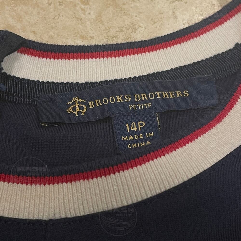 Brooks Brothers 14P Navy Sheath Dress | Contrast Trim, Stretch, Career NWOT - Picture 2 of 7